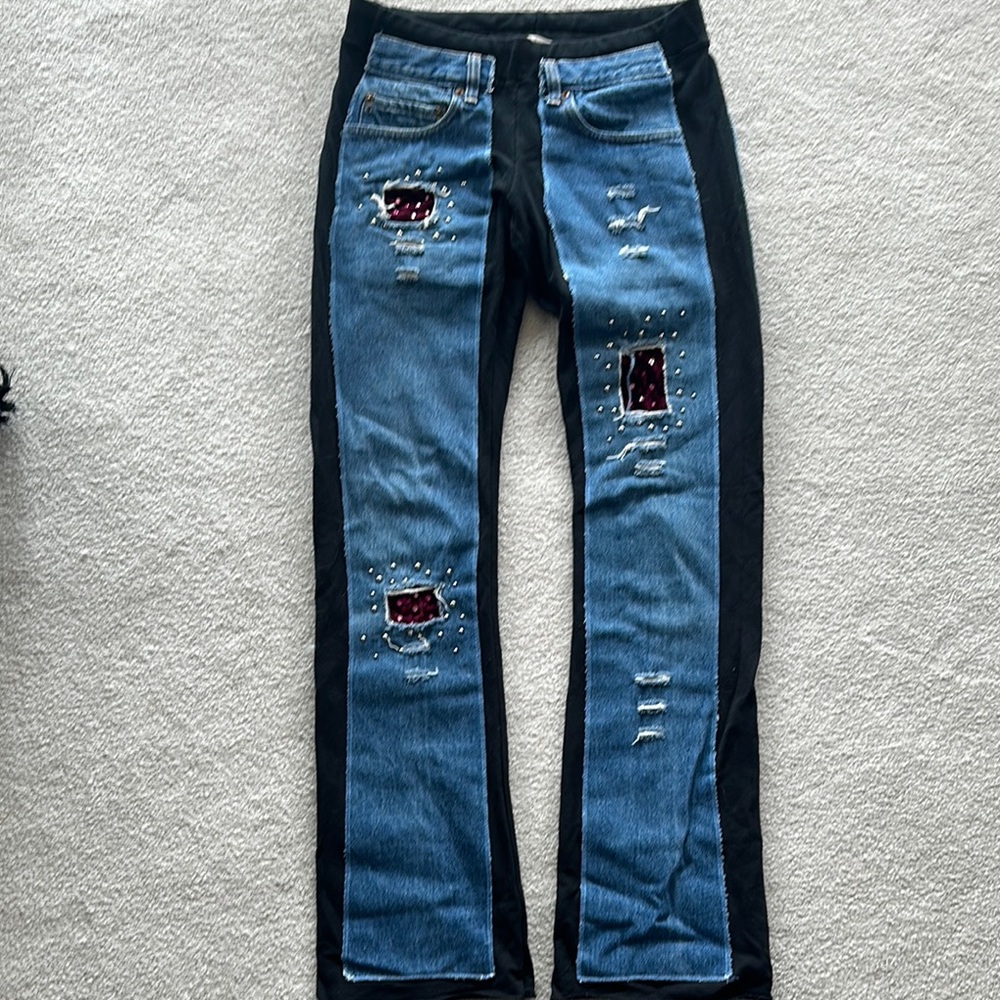 Stylish Blue and Black Women's Jeans/leggings with velvet and crystal detailing